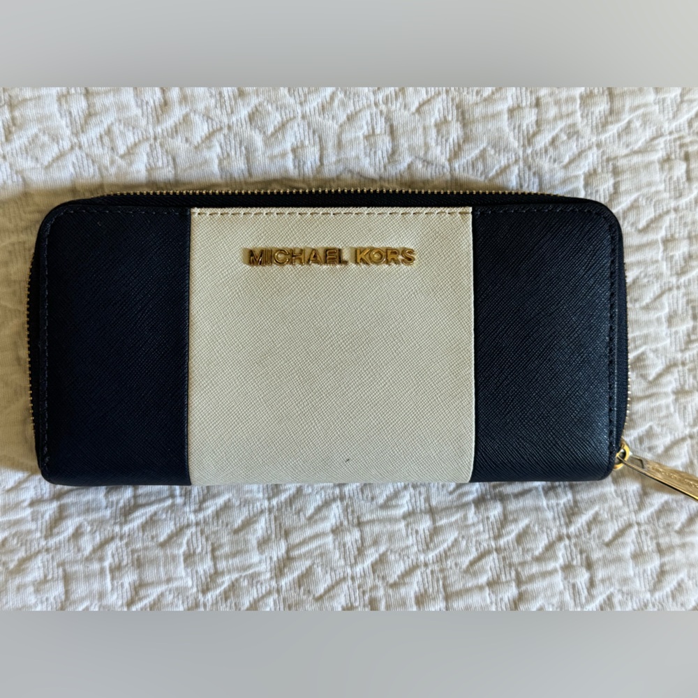 Michael Kors White and Navy Blue Wallet